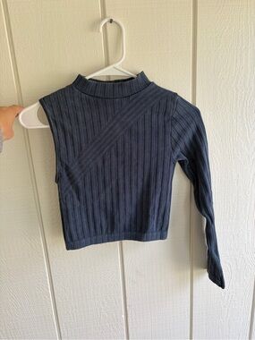 One-Shoulder Ribbed Mock Neck Crop Top - Navy